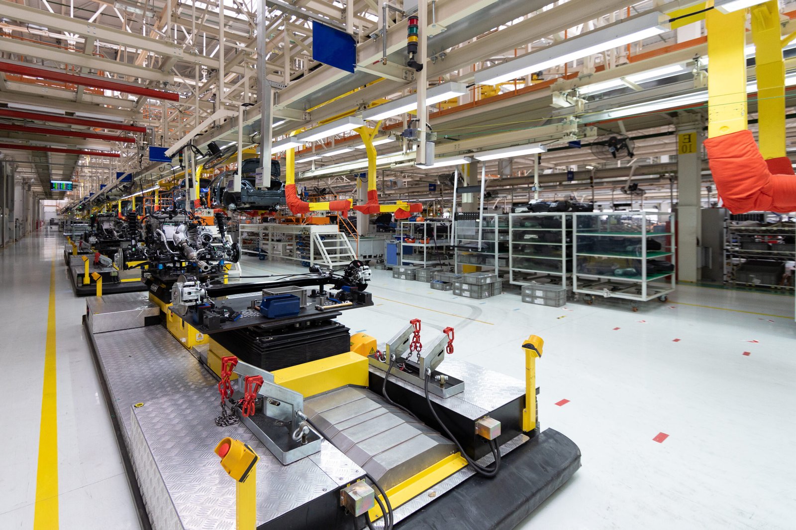 automated car assembly line plant automotive industry shop production assembly machines new car warehouse