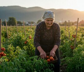 Media Center harvesting tomatoes lush garden